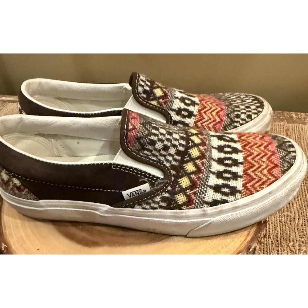 Vans Classic Slip On Fair Isle Brown Woven Textile Shoes Size Men 7 Women's 8.5 - Picture 8 of 13